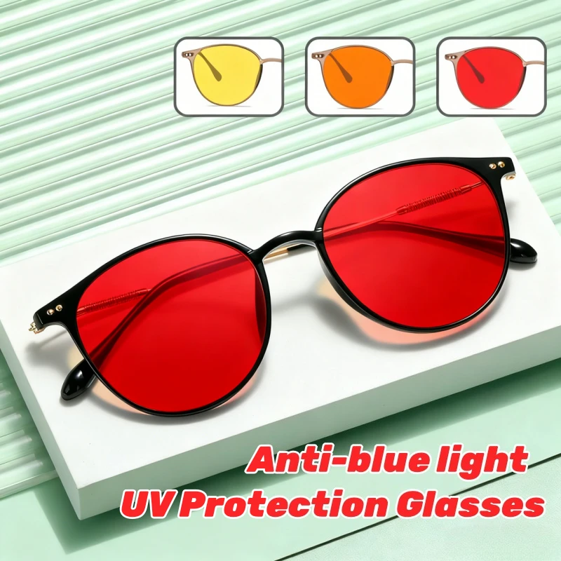 

Large-Frame Round UV Protection Glasses Driving Anti-Glare Night Vision Glasses Orange and Red Lenses Anti Blue Light Goggles