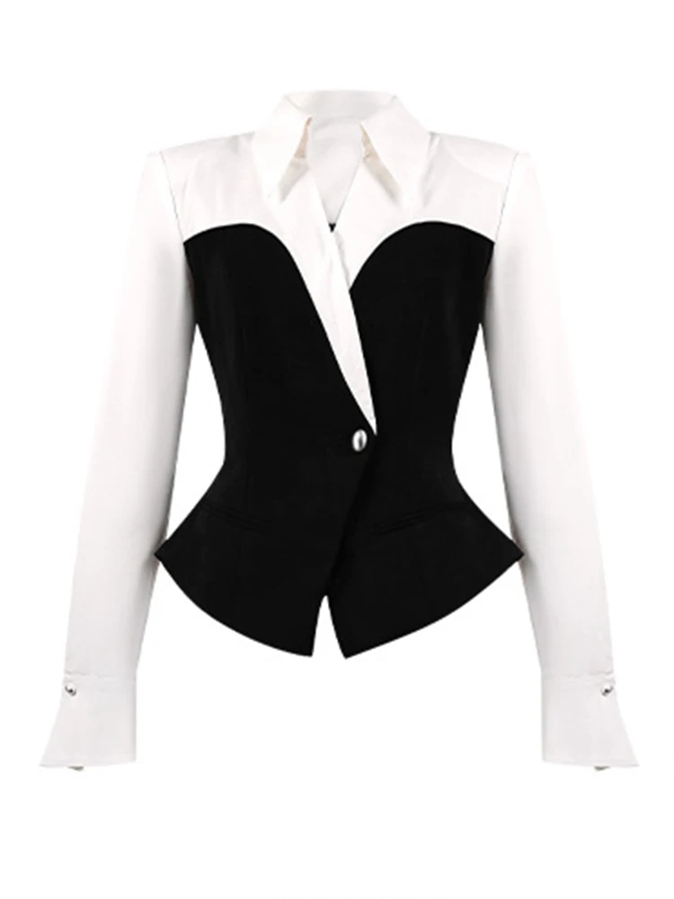Mode Elegante Shirts für Frauen Professionelle Klassische Weiß Schwarz Splice Polo Bluse Femme Arbeit Stil Business Tops Mujer Frühling