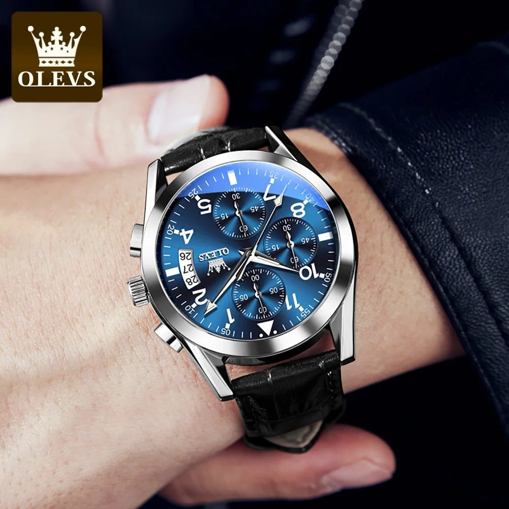 OLEVS Quartz Watch for Men Original Leather Strap Date Display Waterproof Luminous Business Casual Quartz Men Watch Top Brand