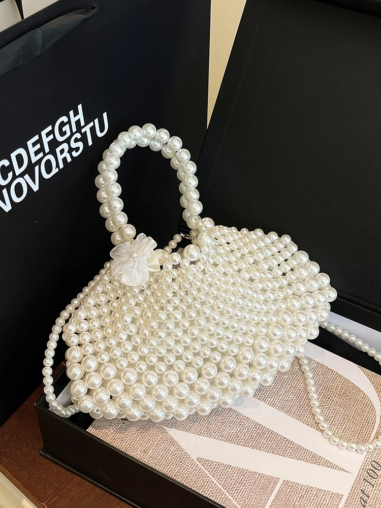 

French Style Chic Pearls Women Handbags New Elegant Fashion Beading Woven Bag for Party Exquisite Shoulder Crossbody Bags