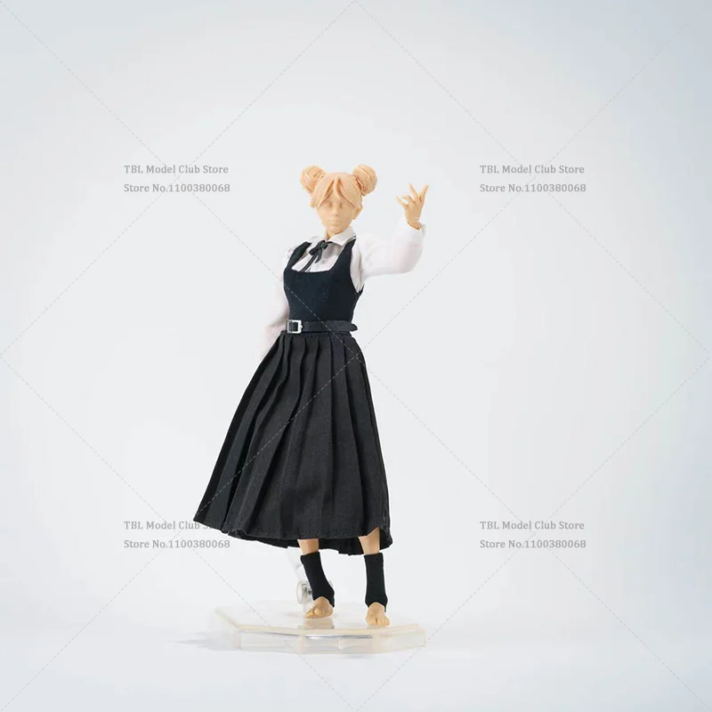 1/12 Scale White Sleeved Shirt Black Suspender Long Pleated Dress Female Clothes For NOTTAA romankey 6inch Action Figure Soldier