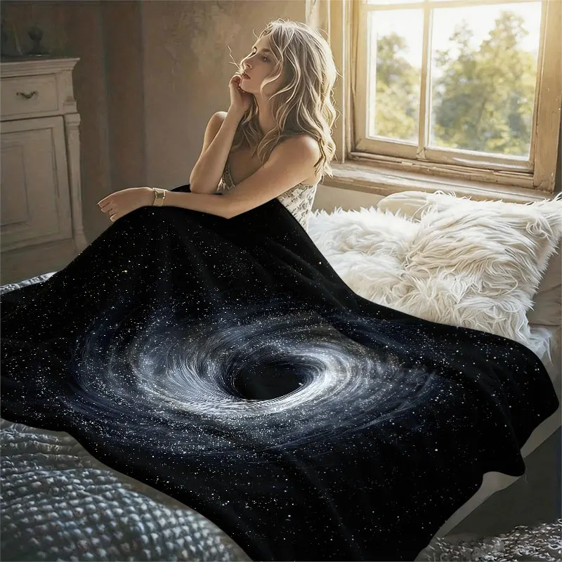 Black Hole Galaxy Flannel Blanket Warm Soft Halloween Christmas Decorative Couch Warm Cozy All-Season Gift