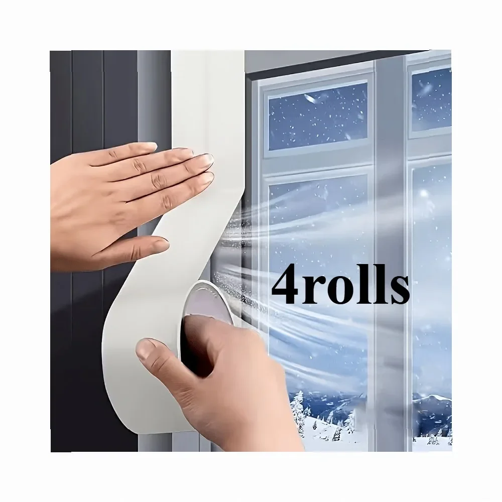 4 Rolls Extra Long Heavy Duty Window Seal Tape - Waterproof PVC Insulation Tape for AC, Vents, Ducts & Windows