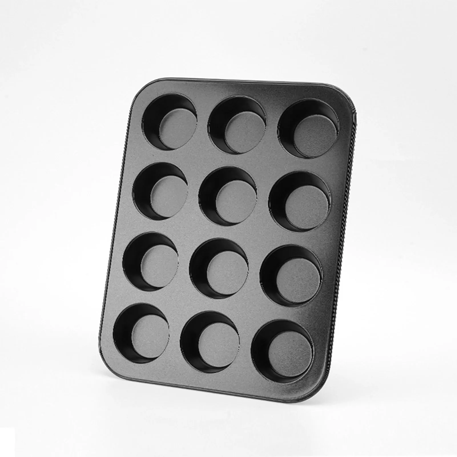 Nonstick Round Muffin Baking Pan Black 12 Cup Cupcake Tray for Baking Tiny Muffins and Little Cupcakes