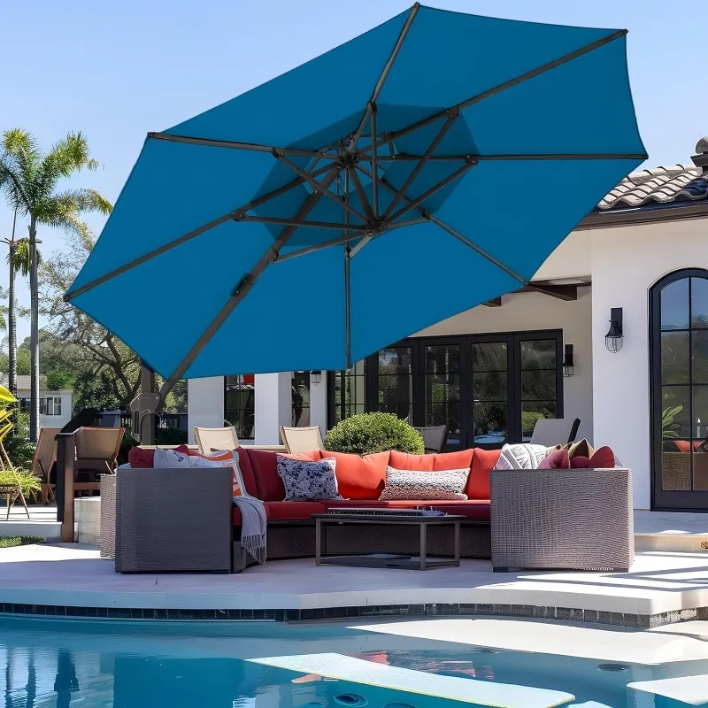 wikiwiki 12 FT Cantilever Patio Umbrella, Offset Umbrella Outdoor Patio, 6-Level 360°Rotation Heavy Duty Large Umbrella