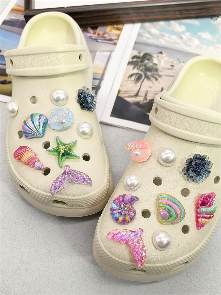 18-teiliges Set Muschel- und Seestern-Schuhclips aus ABS, Meerjungfrauenschwanz-Schuhverzierungen, DIY-Dekorationen, Lustige Blumen-Clogs-Schuhclips – Detail 12