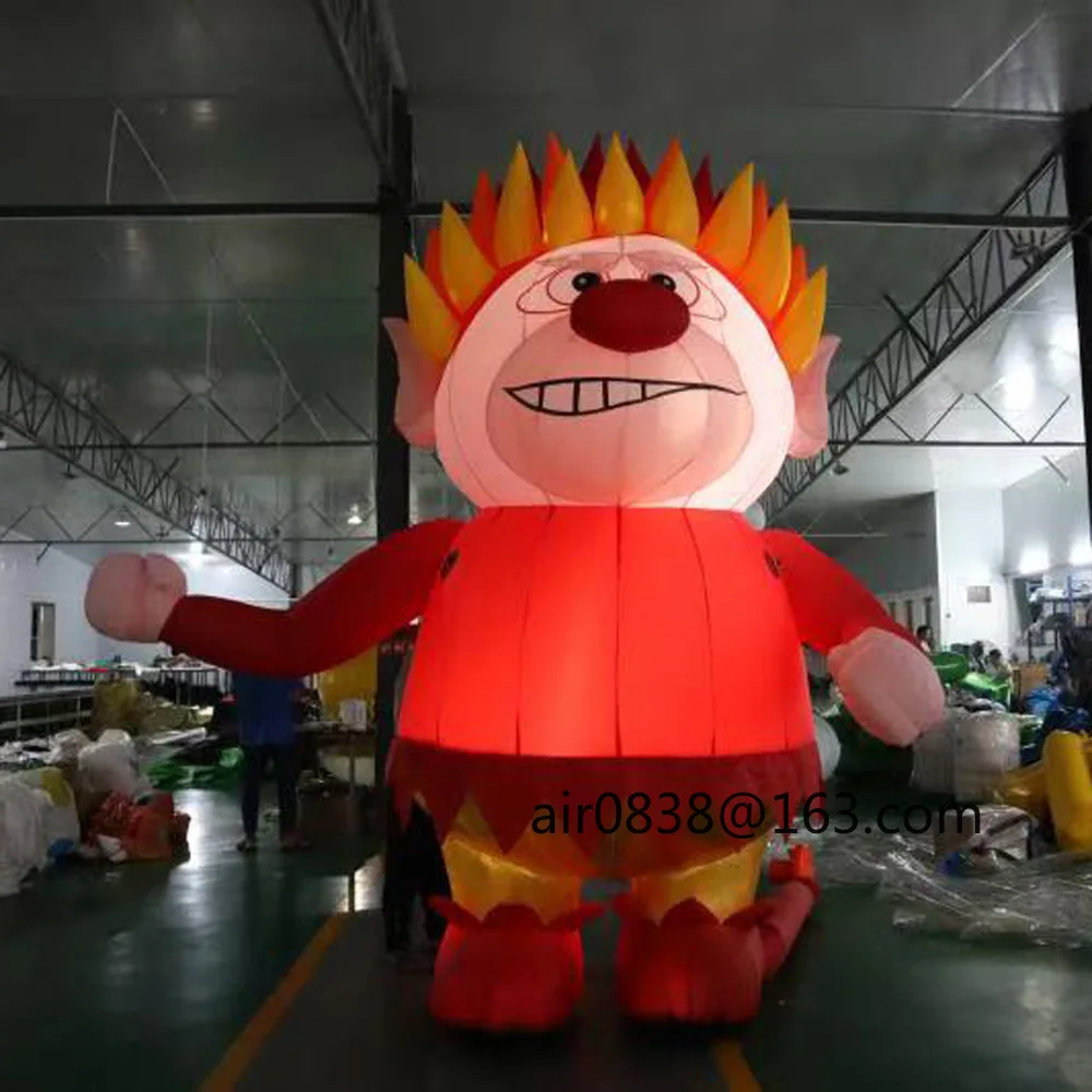 Mezclador de calor inflable gigante para exteriores con luces Led, mascota de fuego enojado inflable rojo, dibujos animados para decoración navideña