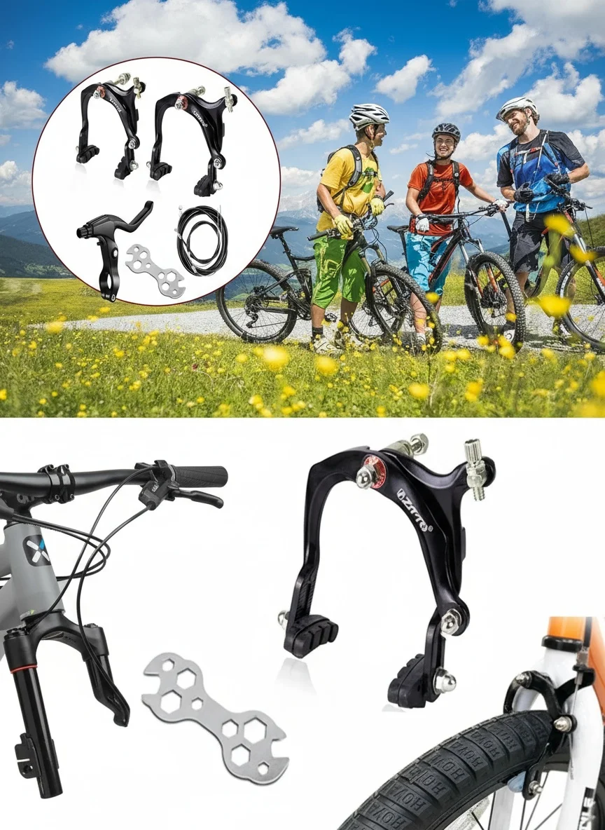 

Велосипедные тормозные суппорты C, комплект тормозов с боковой тягой, передний и задний тормоз MTB, включая проволочный тормозной рычаг, многофункциональные гаечные ключи