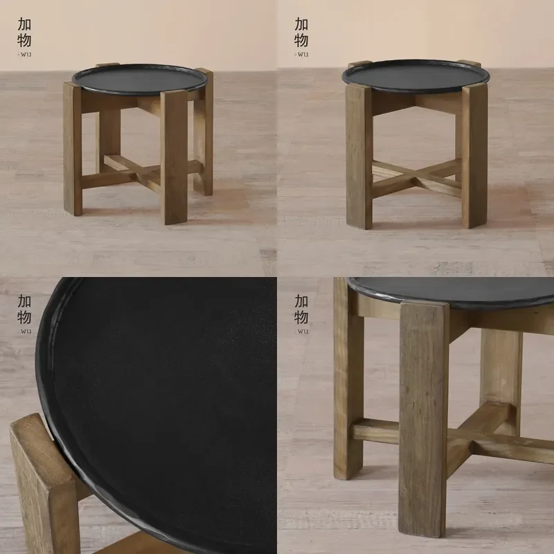 For Nordic Retro Round Coffee Table Recycled Antique Old Wood Living Room Furniture Hotel Decor