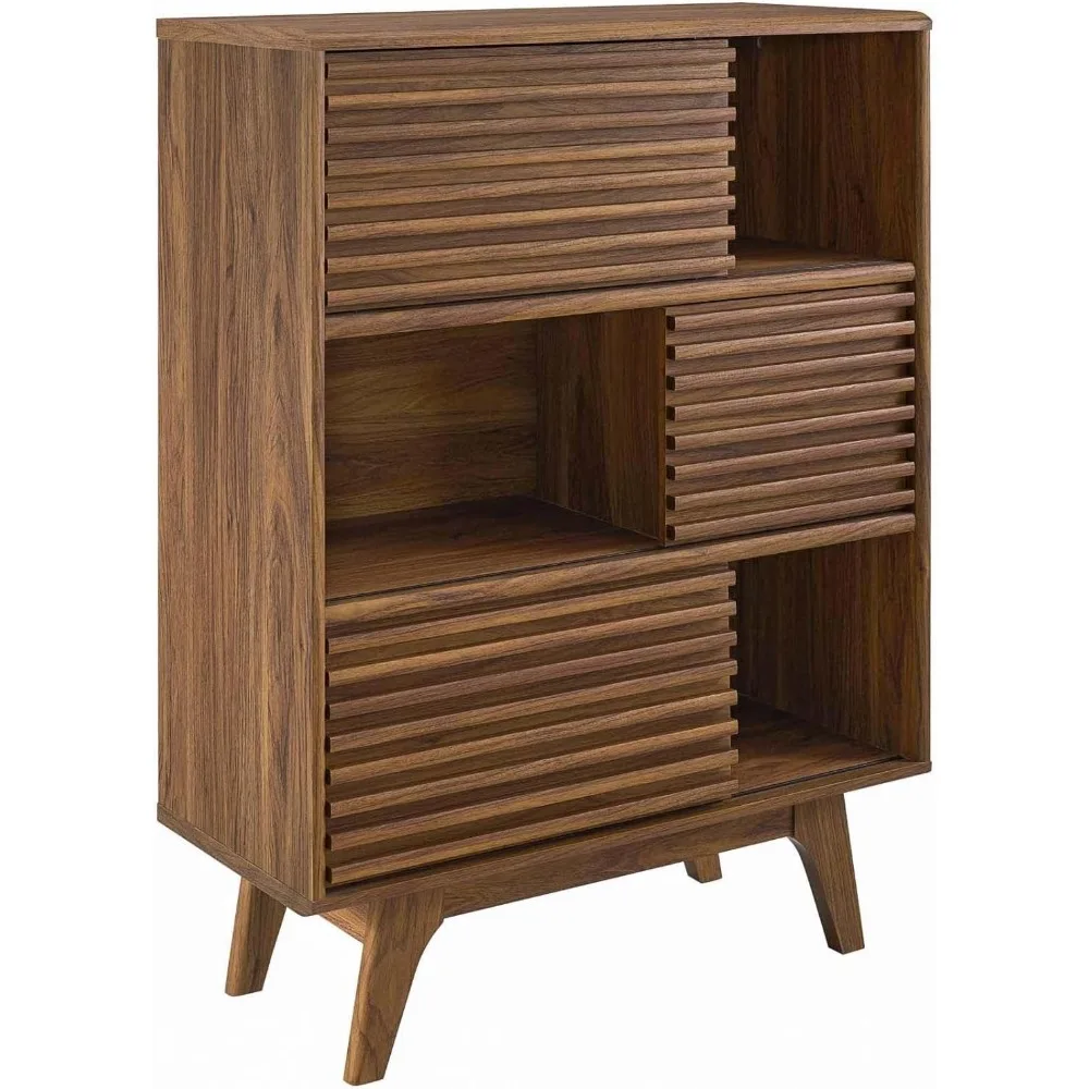 Three-Tier Display Storage Cabinet Stand, Walnut