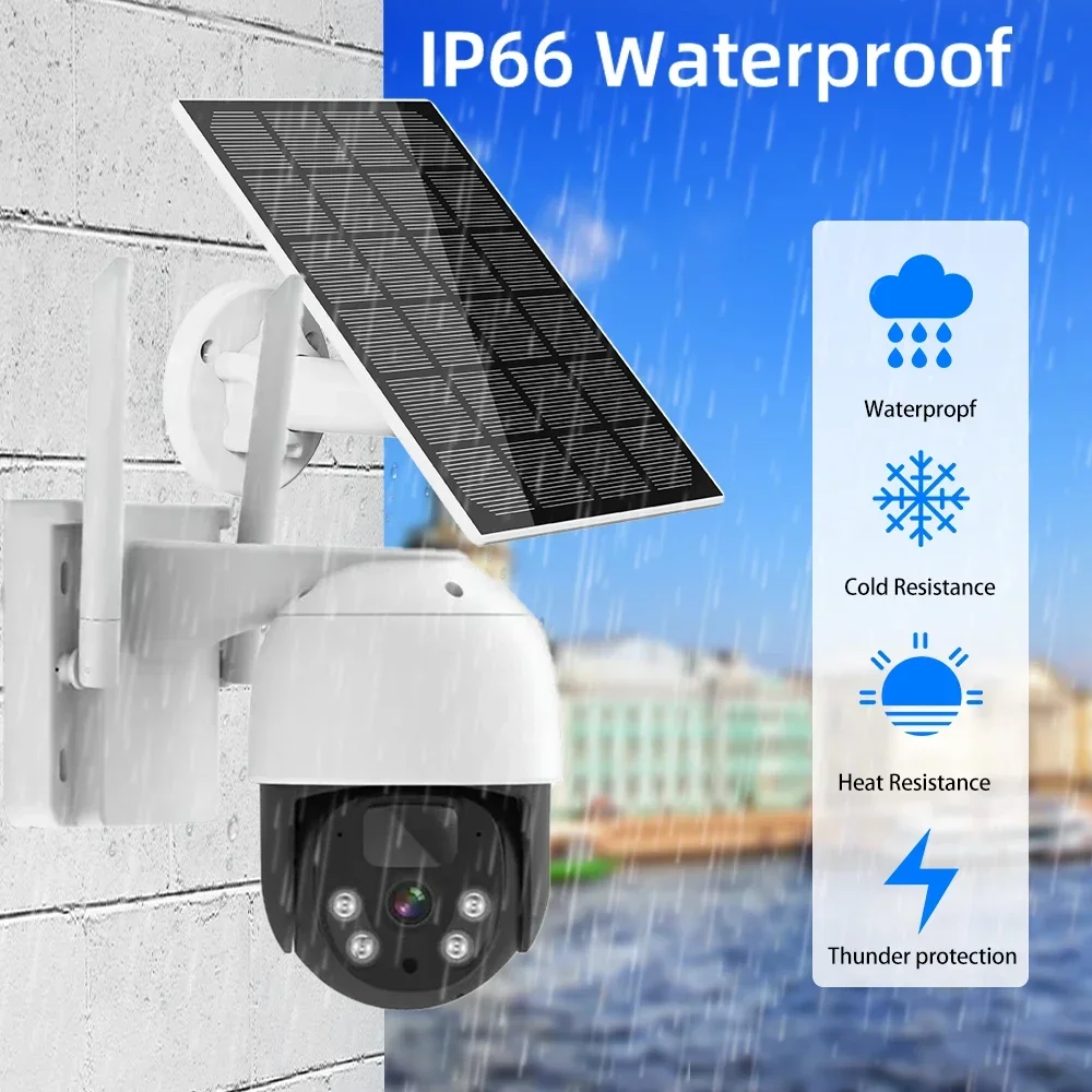 5MP WiFi Solar Camera PIR Human Detection PTZ IP Cam With 10400mAh Solar Panel Recharge Battery Video Surveillance 360° Camera