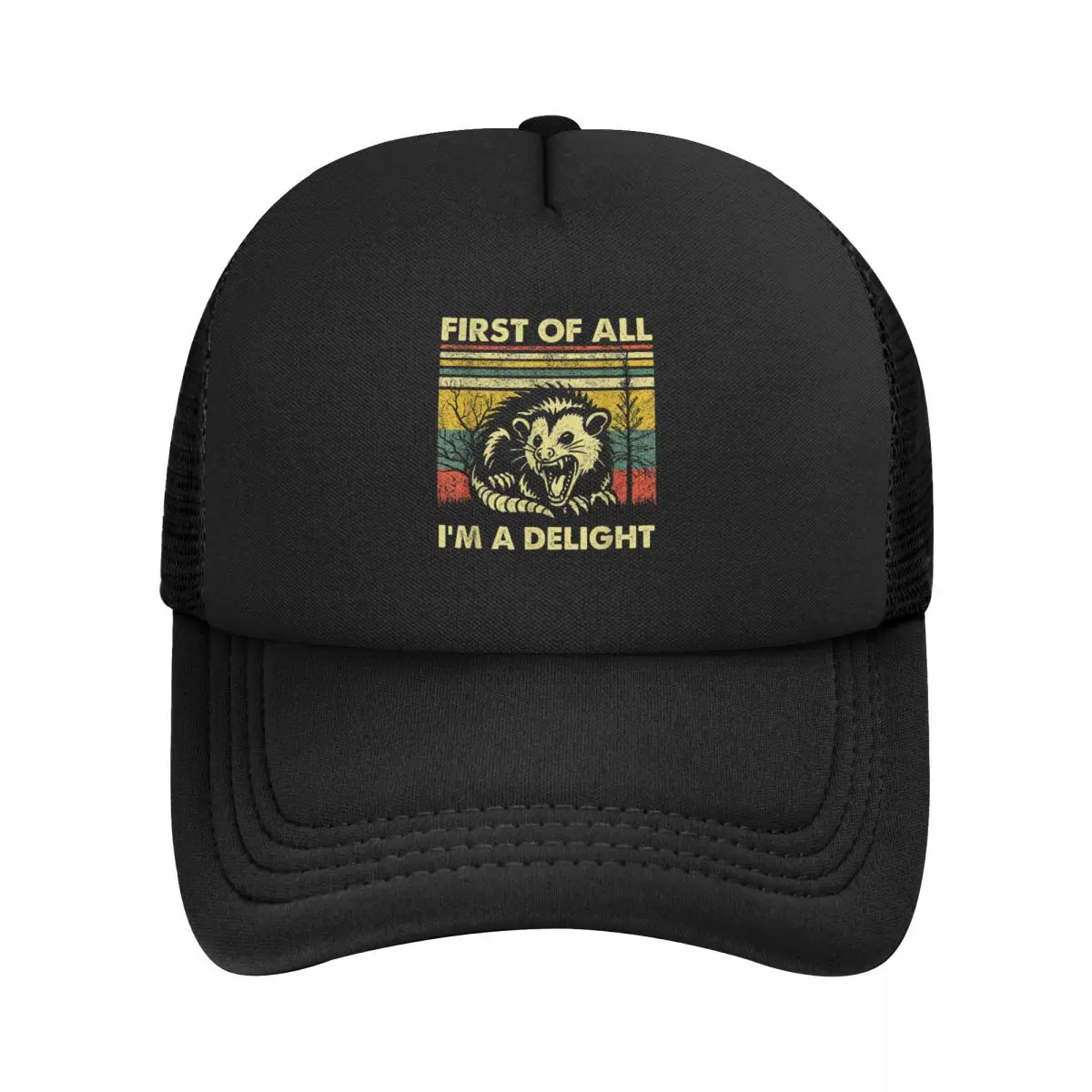 First Of All I'm A Delight Sarcastic Angry Opossum Lover Mesh Caps Adjustable Baseball Cap Mesh-Back Summer Breathable Hats