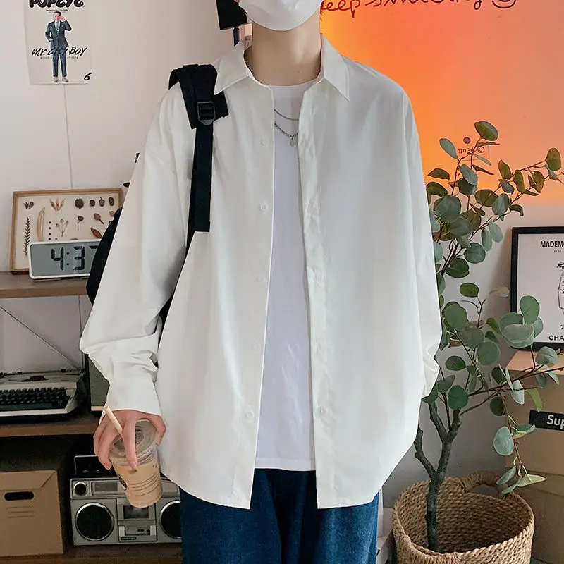 Men Korean Fashion White Long Sleeve Shirts 2024 Mens Harajuku Black Oversized Shirt Male Button Up Shirts Blouses 5XL