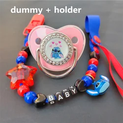 Newborn Pacifier Beads Clip Chain Bling Silicone Baby Pacifier Holder Baby Pacifier Nipples Fake Baby Shower Gift Stitch 0-24M