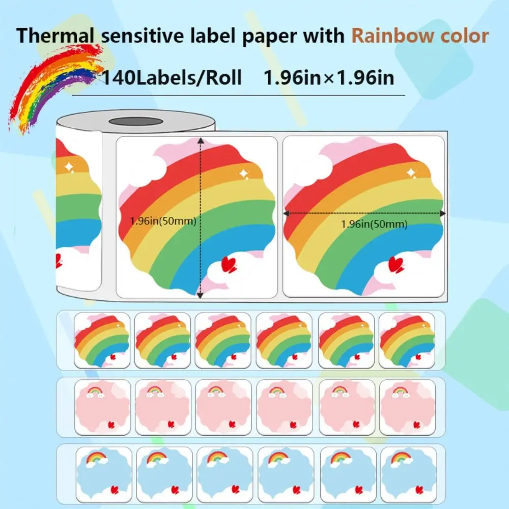 140/230Pcs Rainbow Thermal Printer Label DIY Tear Resistant Blank Label Sticker Anti-Oil Cartoon Self-Adhesive Thermal Paper