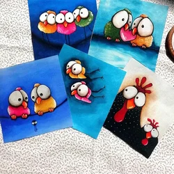 Cute Cartoon Printing Handmade Cloth DIY Couple Bird Pure Cotton Canvas / Hand Dyed Patchwork Cloth Digital Printing 15*15