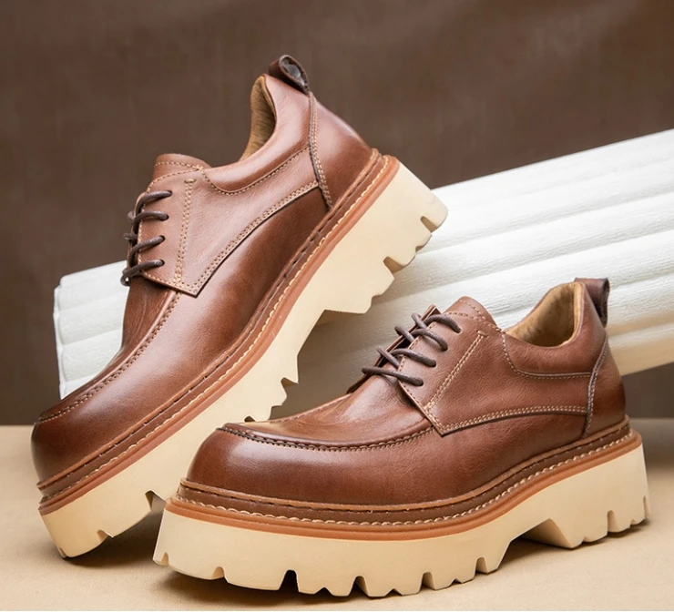 Business Men's Shoes Casual Men's Shoes Natural Leather Men's Shoes Genuine Leather Oxfords for Men British Platform Shoes