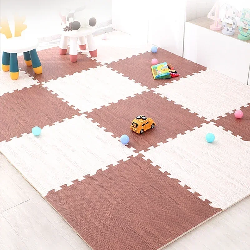 Alfombra de suelo de espuma de grano de madera de alta calidad, suave y duradera, adecuada para área de juegos de bebé, Alfombra de piso de empalme