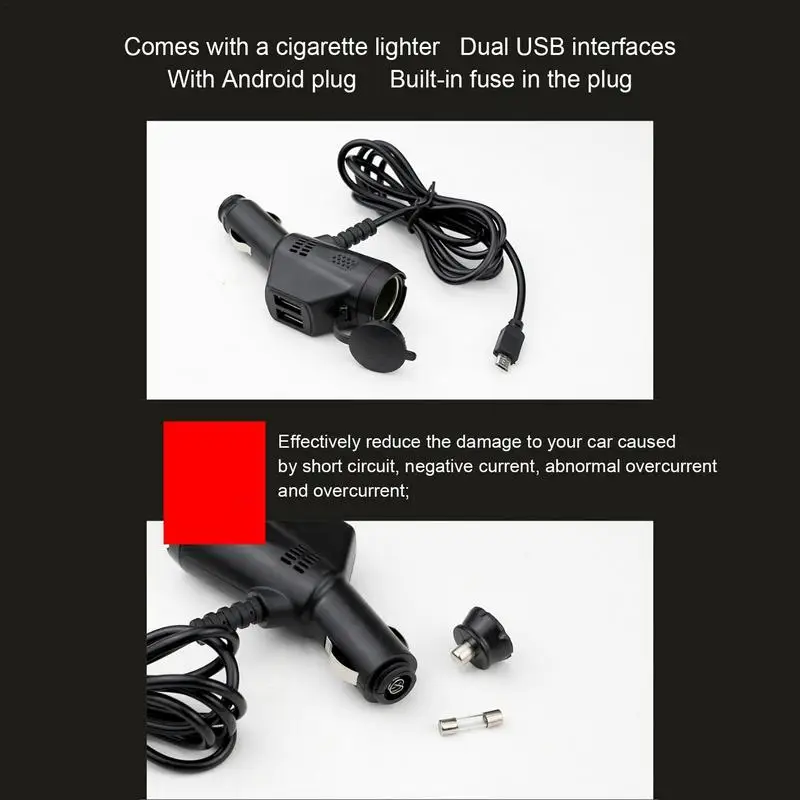 Cabo de carregamento do telefone do carro, Porta USB Dual, Prático cabo de carregamento, Espaço Saving Cord, 3 em 1