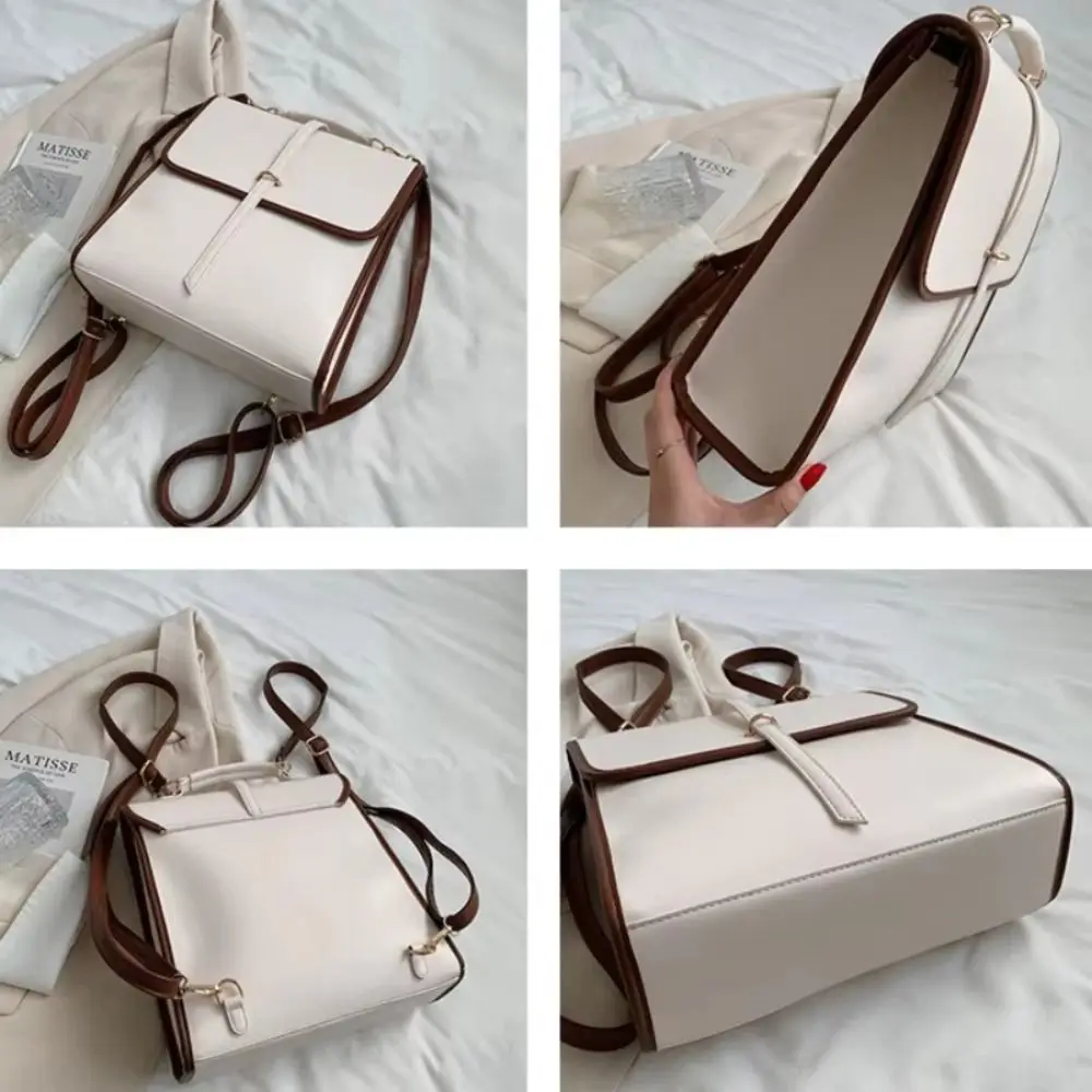 

Solid Color Multiple Pockets Backpacks Shoulder Bag Large Capacity PU Leather Crosbody Bag Tote Bag Zipper Closure