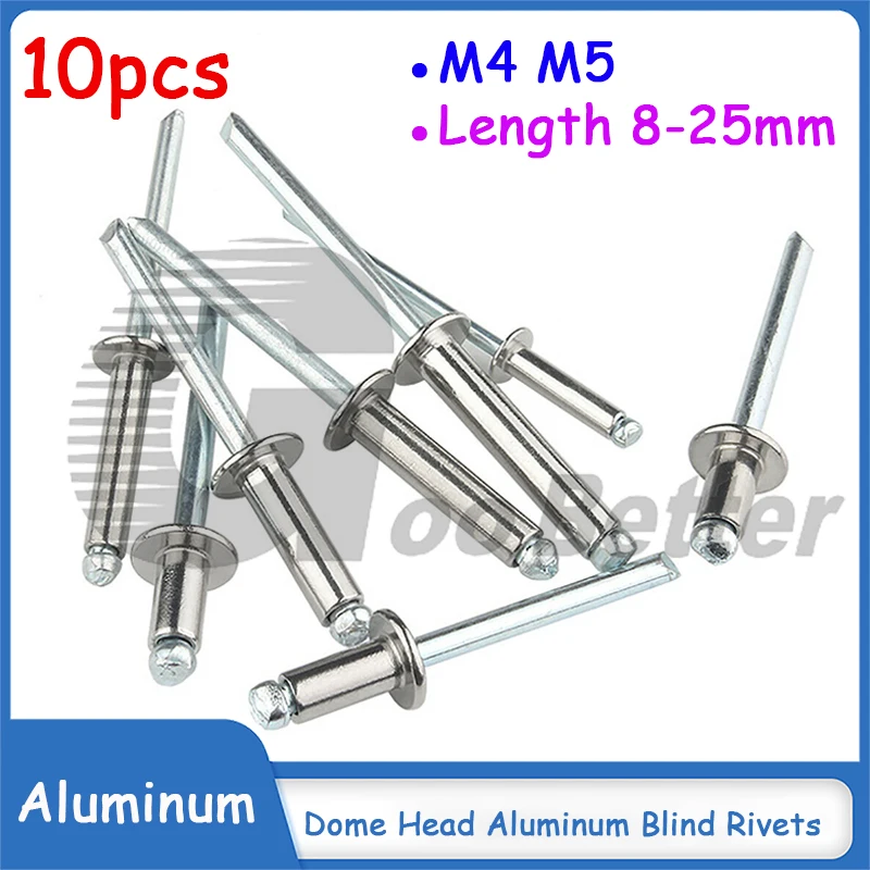 قبة رئيس الألومنيوم البوب المسامير ، أعمى برشام ، طول 8-25 مللي متر ، M4 ، 4 مللي متر ، M5 ، 5 مللي متر ، 10 قطعة