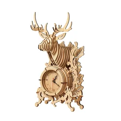 DIY Deer Clock Wooden Puzzles Toys  Assembling Building Blocks Kits Construction Models Set for Teens Adult Family 3D Draft Gift