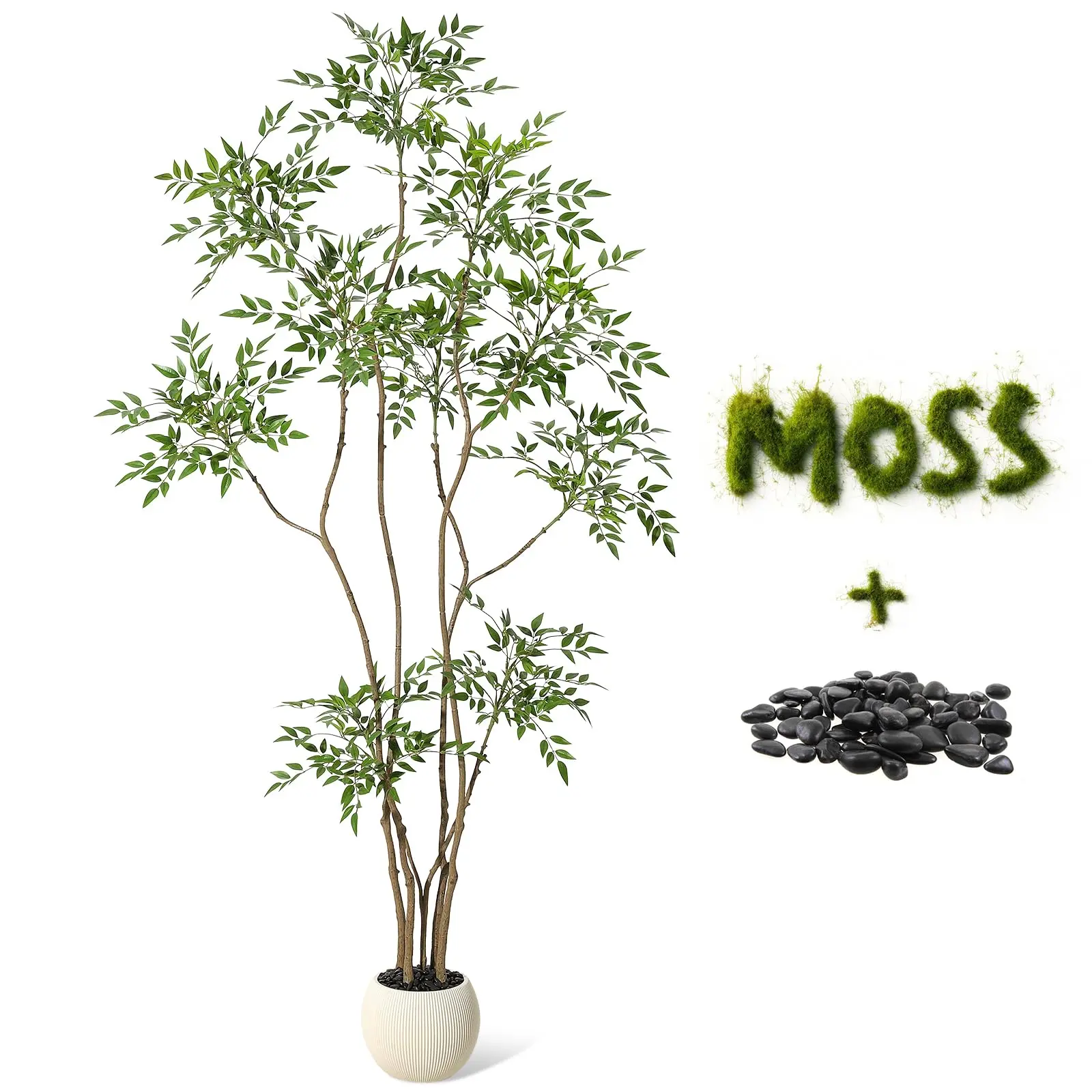 

Artificial Plants Indoor, Faux Floor Plant in Pot, Nandina Artificial Tree with Grey Planter for Home Decor Office