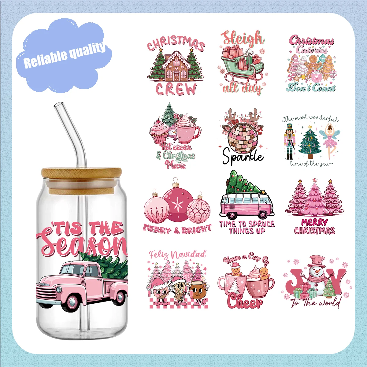 

16OZ Libbey Glass Cups Wrap Transfer Stickers 3D UV Decals Strong Waterproof Custom Decals High Temperature Resistance