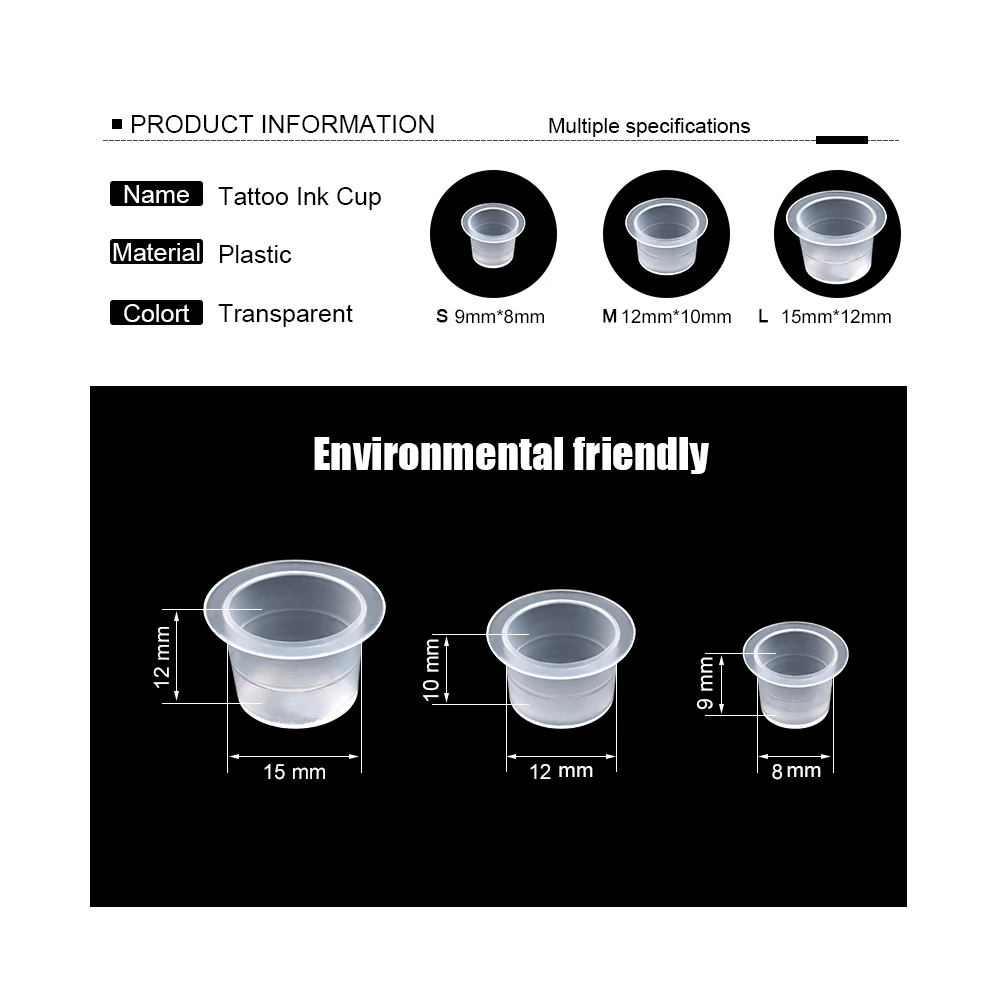 使い捨てプラスチックタトゥーインクカップ,アートメイク,顔料ホルダー,カップ,タトゥー用品,100個,1000個