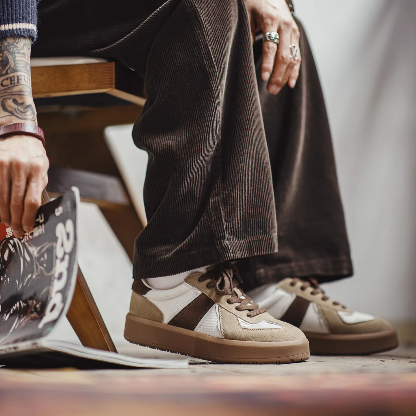 

Maden Men’s Vintage Colorblock Trainer Sneakers Chunky Sole Low Top Lace Up Casual Sport Shoes for Spring Daily Wear