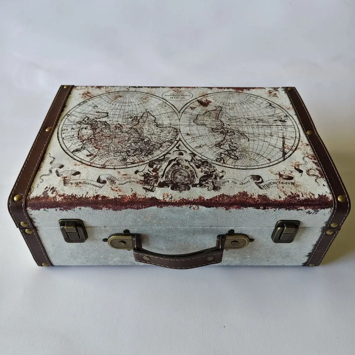 

Винтажный кожаный чемодан для хранения в европейском стиле, дорожная фотография, украшение, витрина, реквизит, деревянная коробка