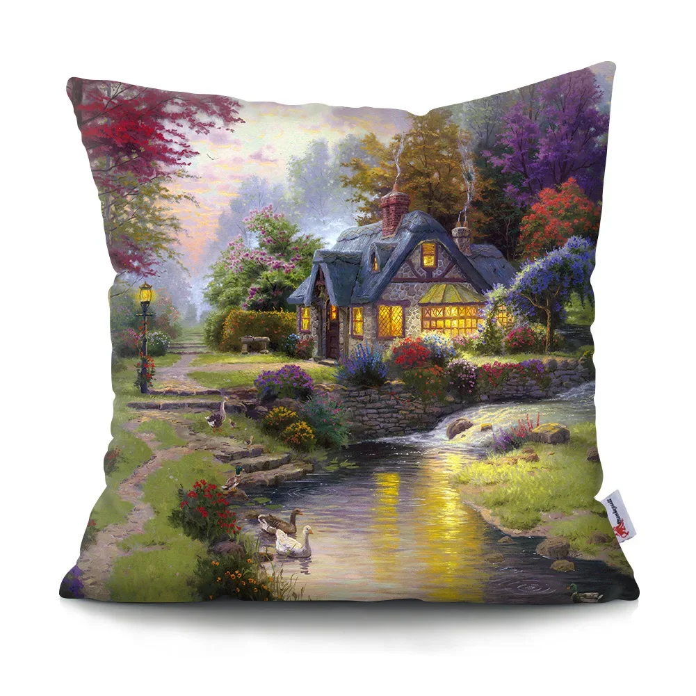 45X45CM American Country Vintage Printing Polyester Cushion Cover Home Living Room Sofa Decorative Pillow