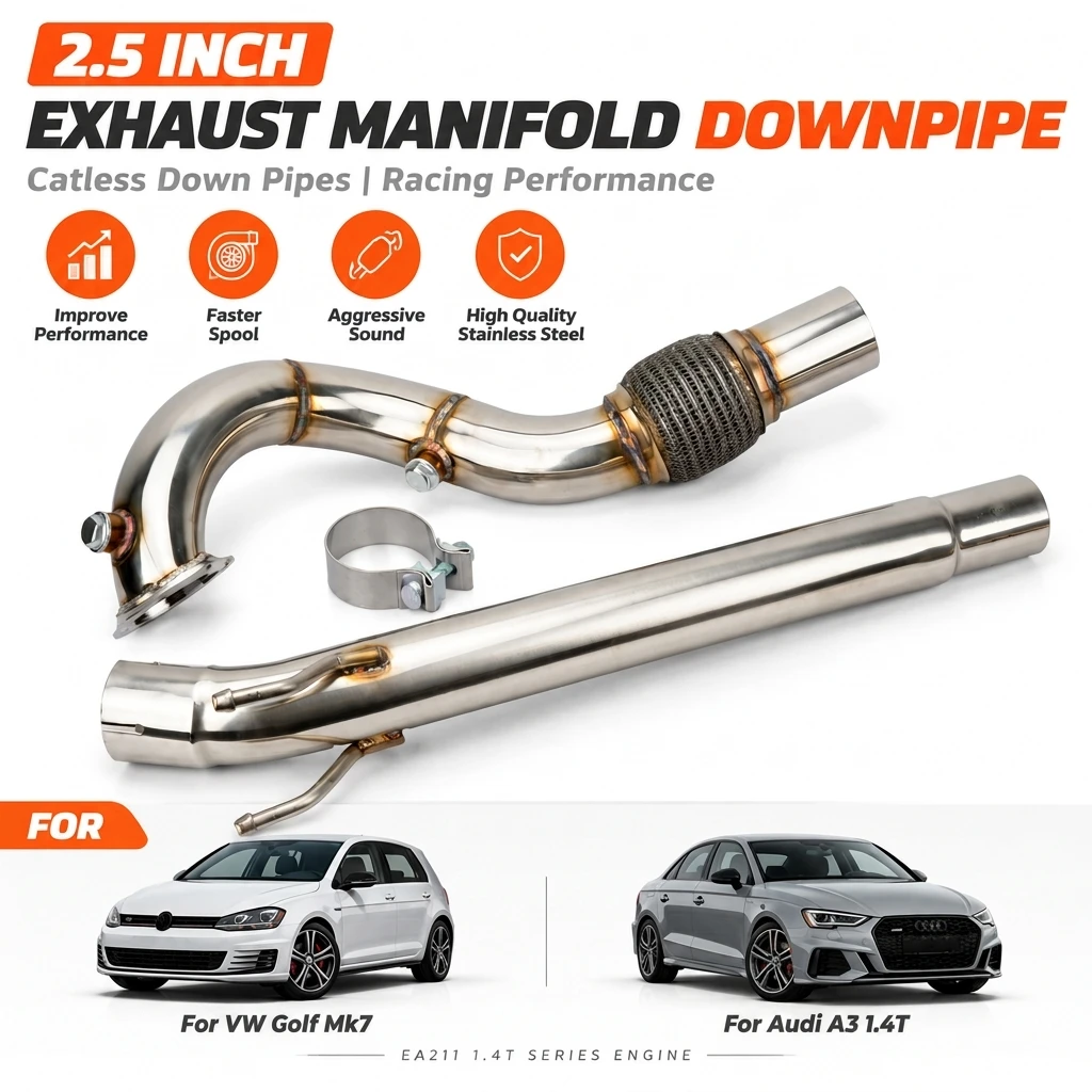 Image of 2,5-Zoll-Auspuffkrümmer-Downpipe für VW Golf Mk7 Jetta Ea211 und Audi A3 1.4T Serienmotoren, Rennsport-Downpipes ohne Katalysator