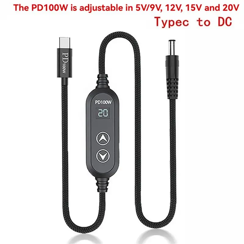 Stylish-3X Type C To DC Power Boost Cable DC 5V/9V/12V/15V/20V Adjustable Boost Converter PD100W Trigger Cable USB To DC Adapter