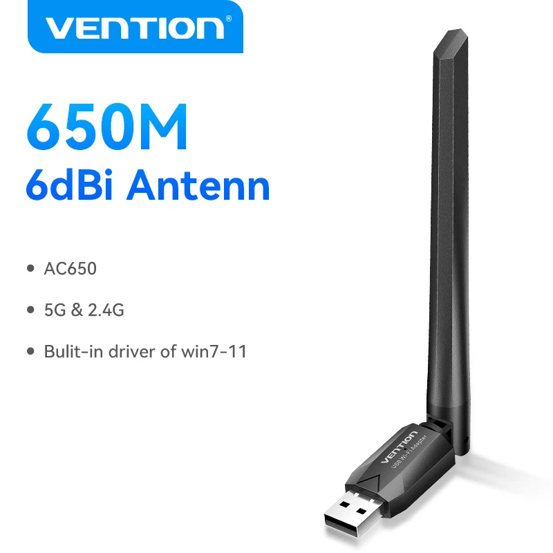 Vention Wifi Adapter Ac650 Wifi5 5G & 2.4G Usb Wifi Kaart Dongle Voor Pc Desktop Laptop Wifi Antenne Usb Ethernet Netwerkkaart