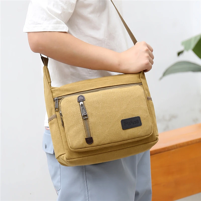 Men\'s Bag Large Capacity Multifunction Solid Industrial Style Canvas Shoulder Bag For Men Daily Work Crossbody Bag