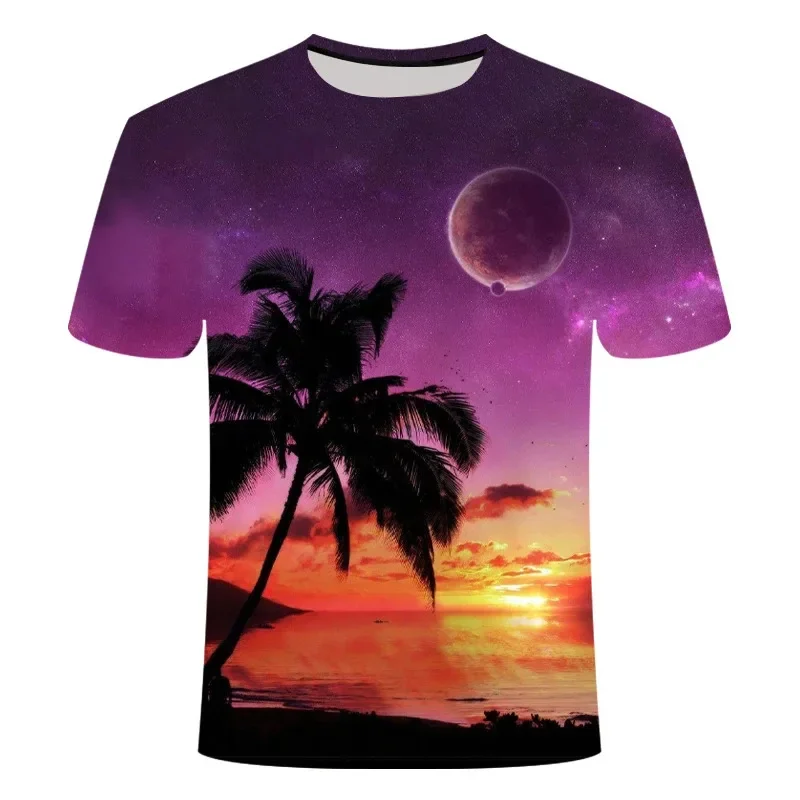 Summer Coconut Tree 3D Printed T-Shirt Streetwear Men  Fashion Casual Oversized O Neck Short Sleeve T-Shirt T-Shirt Tops Cl