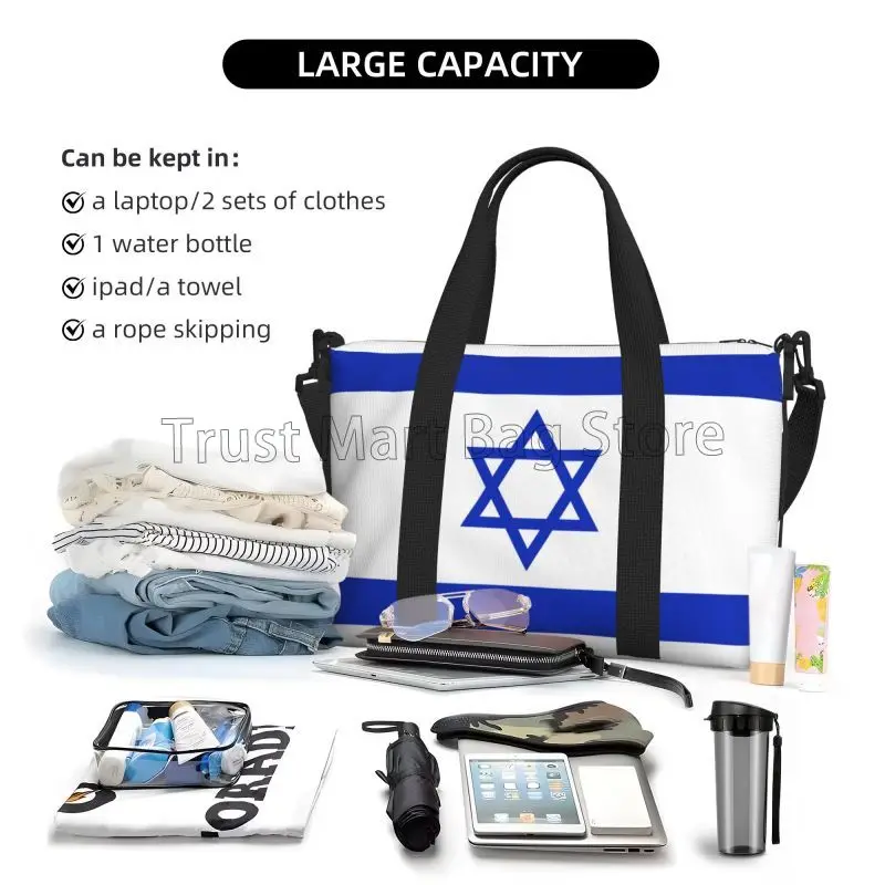 Flag of Israel Print Travel Duffle Bag Waterproof Weekender Overnight Tote Bag for Women Men Sports Gym Carry on Handbags