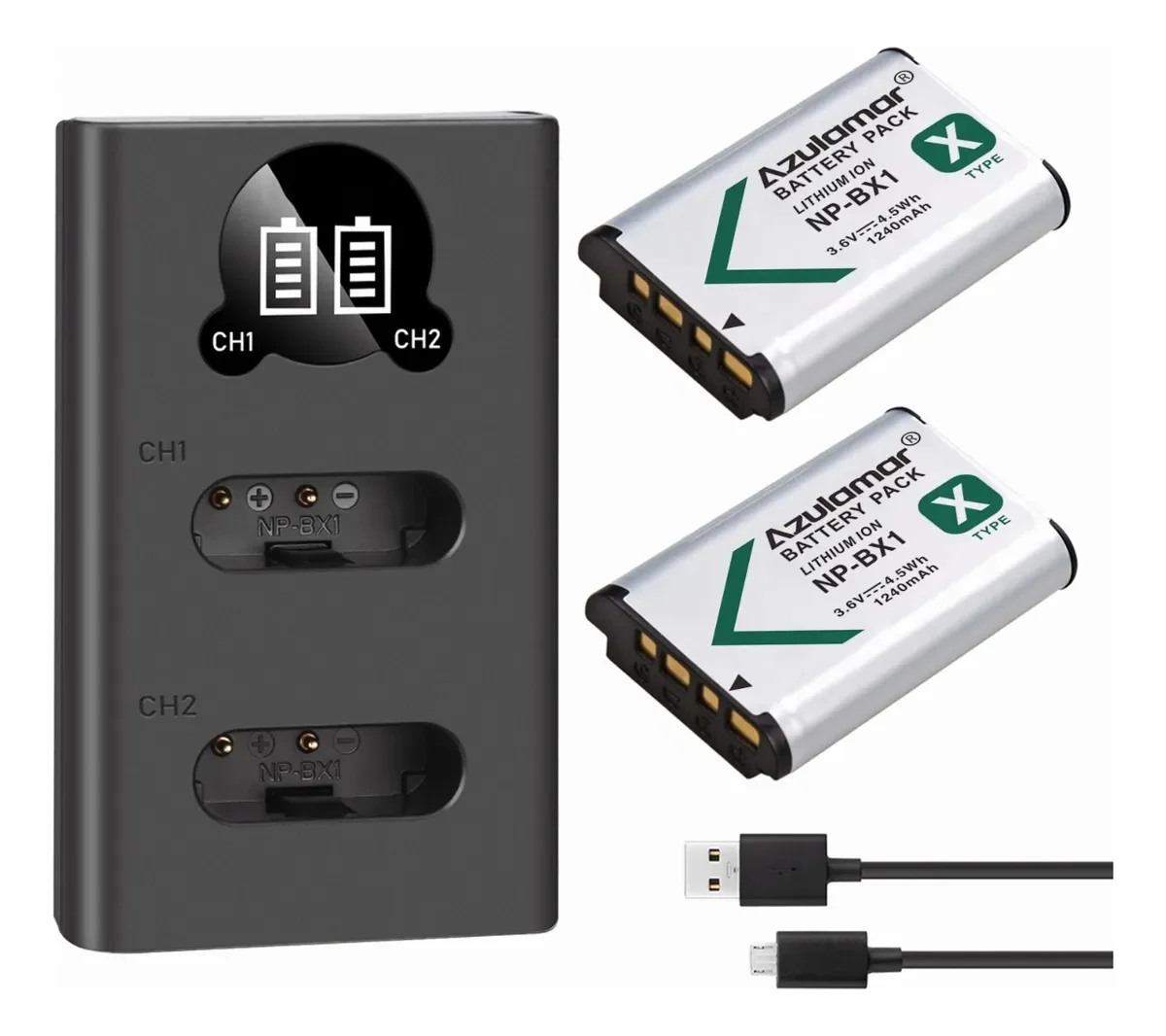 Аккумулятор и зарядное устройство Azulamar NP-BX1 с ЖК-дисплеем для камеры Sony HDR-CX405/Cyber-shot M8/DSC-HX80/HX90V/HX95/HX99/HX350/RX1