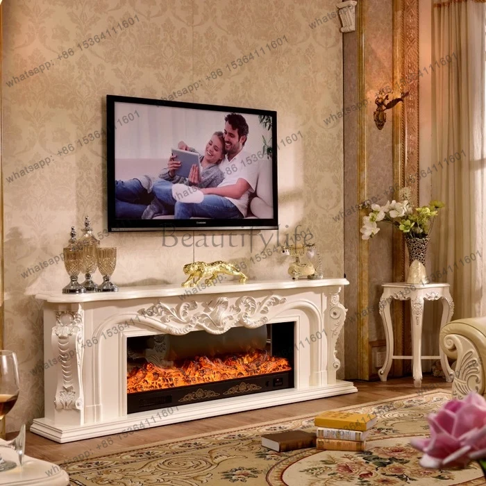 European solid wood fireplace 1.5 meters decorative cabinet white/dark heating electric fireplace rack simulation fire