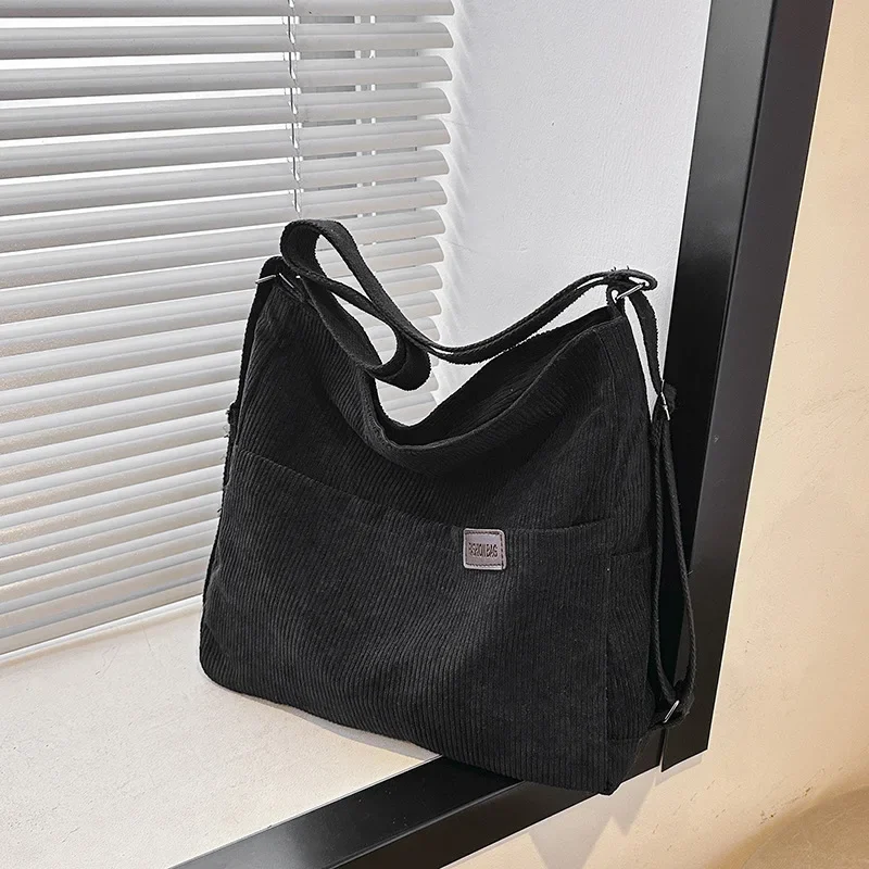 Bolso de mano de pana para mujer, bolsa de hombro Convertible, mochila con múltiples bolsillos, bolso Hobo con cremallera