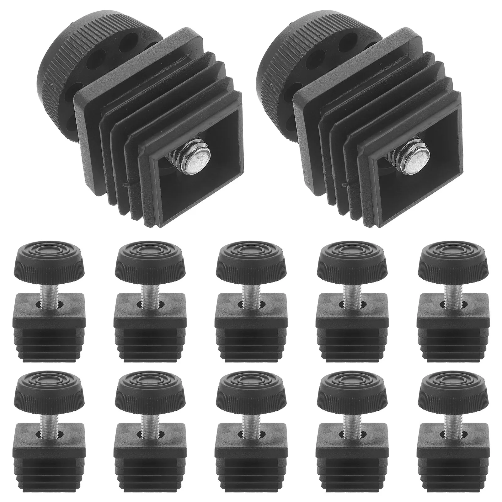12Sets Adjustable Furniture Leveling Feet M8x30 Square Tube Insert Foot Caps Self Leveling Screw Replacement Glides for Office