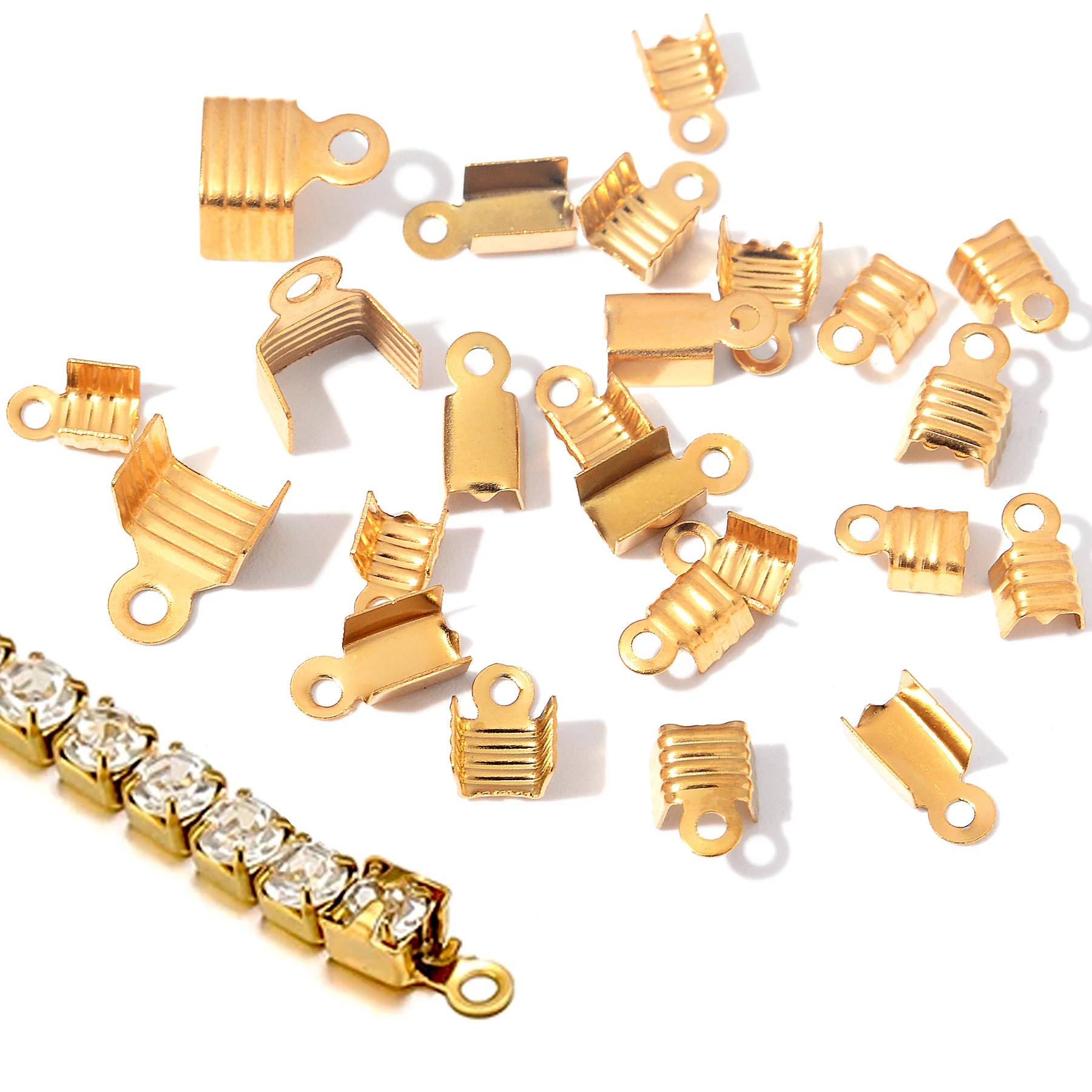 

10Pcs/Lot Stainless Steel Fold Over Crimp Cord End Leather Ribbon End Clasp Tips End Clamp Connector Components Jewelry Making