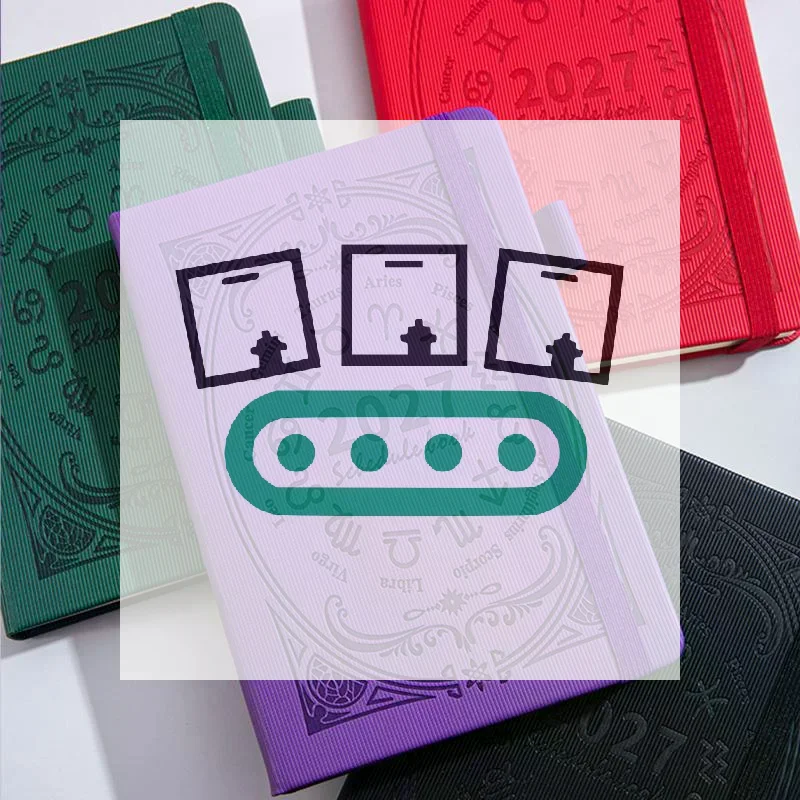 2027 Zodiac Pattern Embossed Planner Notebook With Elastic Strap Pen Loop For Daily Schedule Office Study