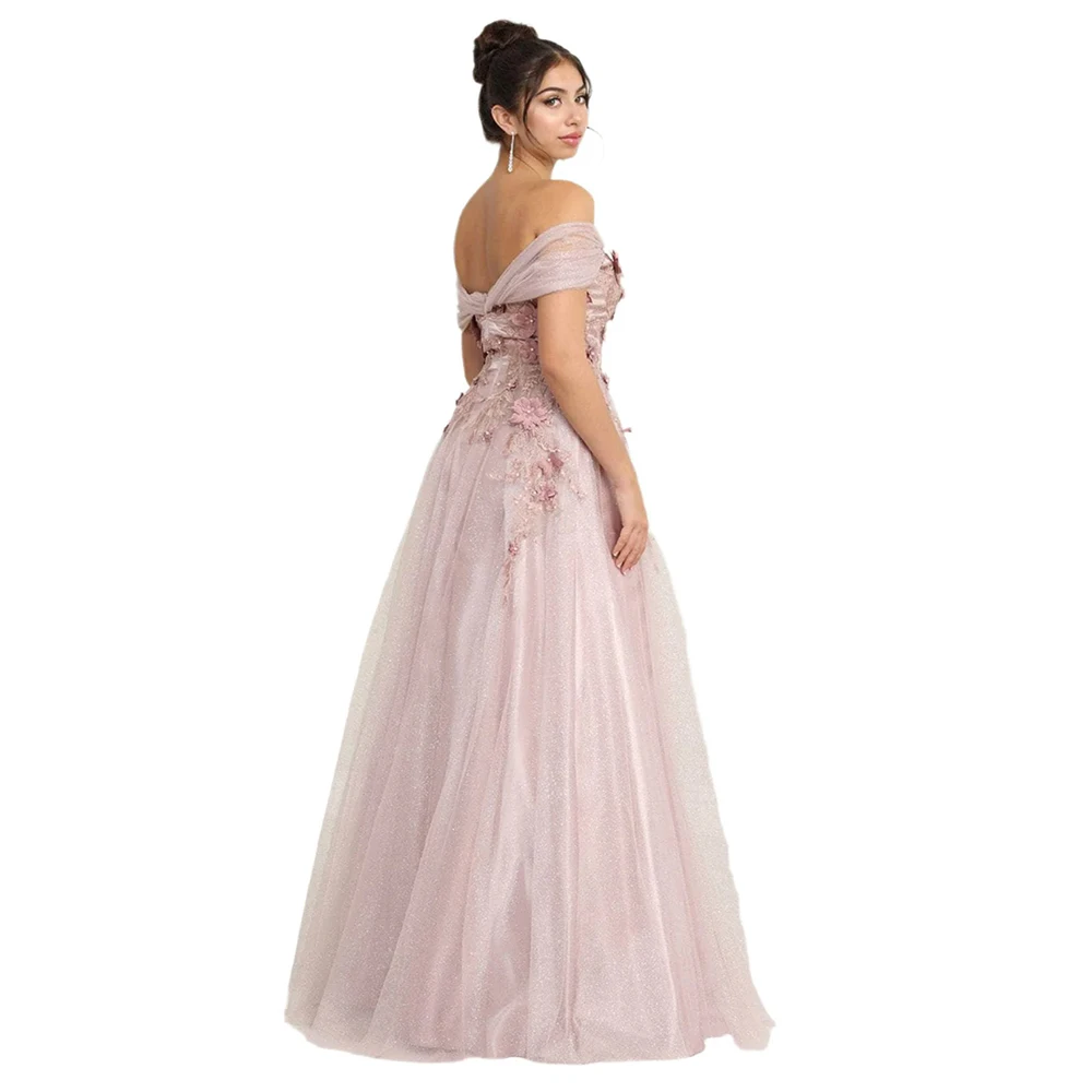 فستان سهرة كلاسيكي أنيق من DRESS FORU من التول بطول الأرض عاري الكتفين للحفلات الراقصة على شكل زهرة رداء De Soirée مخصص