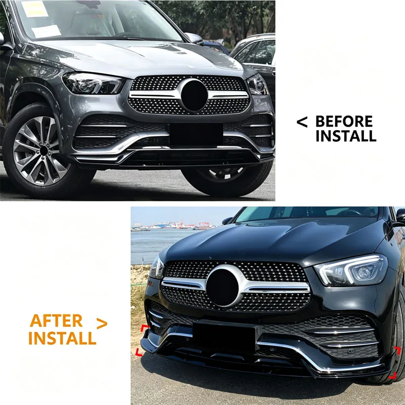 3 PCS For Mercedes Benz GLE-Class W167 C167 2019-2023 AMG Car Front Bumper Lip Spoiler Splitter Diffuser Body Kits Accessories