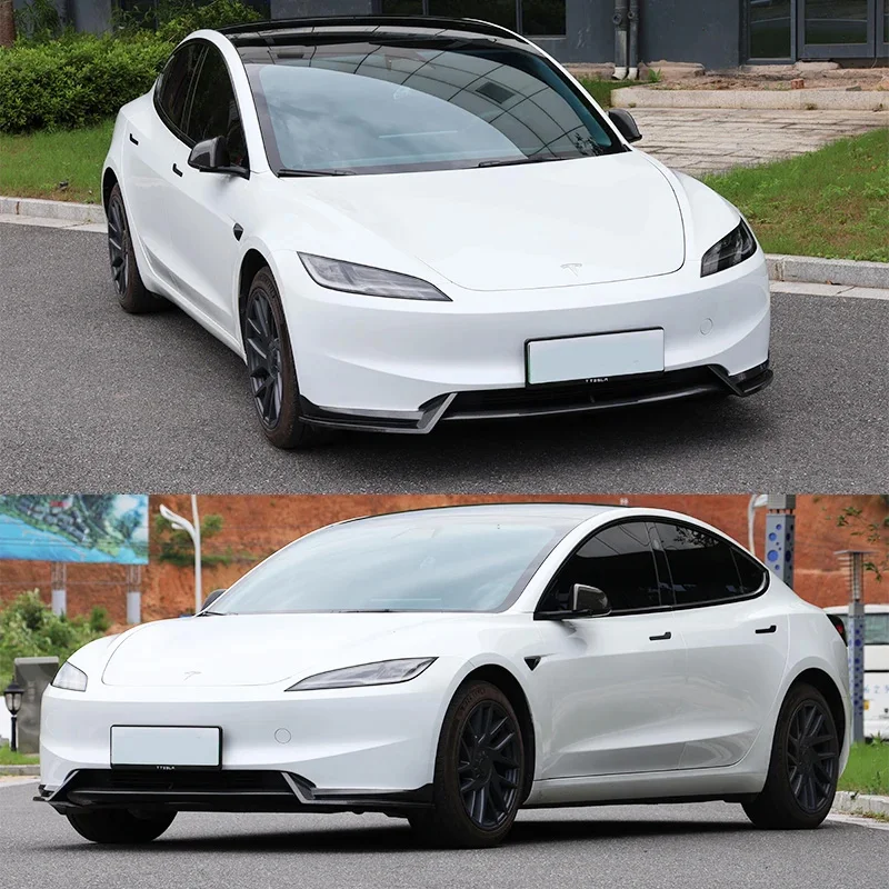 For Tesla 2024+ Model 3 Highland Body Kit Gloss Black Spoiler Rear Diffuser Front Bumper Lip Side Skirt Wing Parts Sport Tunning