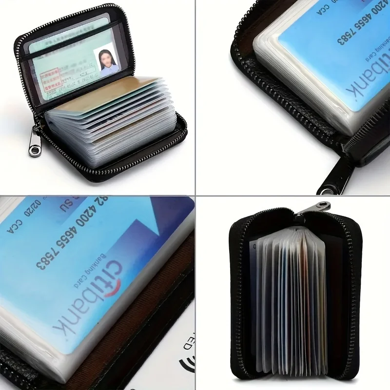 Mini portafoglio uomo multi-carta classico minimalista, portamonete da donna con blocco RFID con cerniera, porta carte di credito unisex in tinta unita
