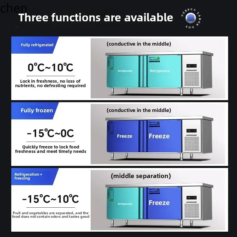refrigerated edge workbench freezer stainless steel console freezer canteen fresh-keeping refrigeration refrigerator ramen