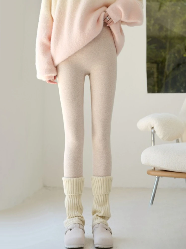 Autumn Winter Women's Knit Thick Fleece Leggings High Waist Black Outwear Tall Female Warm Thick Velvet Leggings for Women Pants